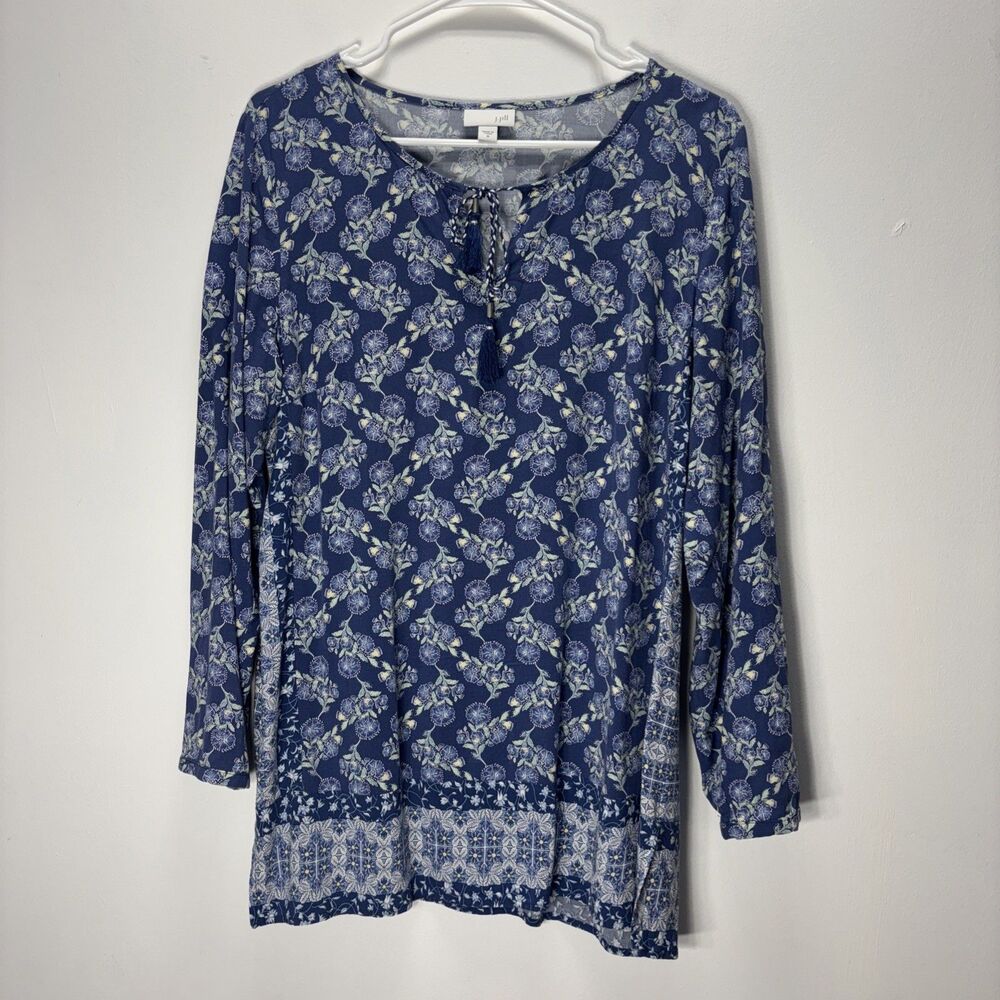 J. JILL Women’s TOP  SM-TIE KEYHOLE NECK LONG BUTTON SLEEVE Rayon Floral M